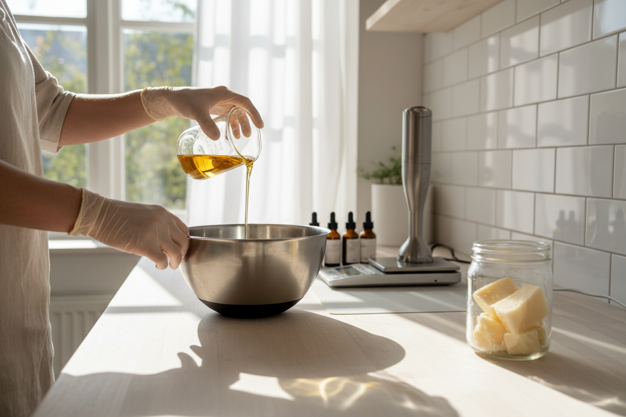 background light with someone making liquid soap